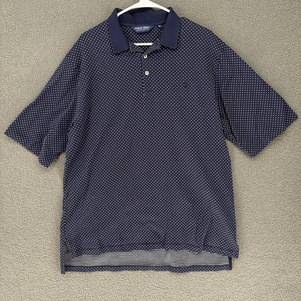 Polo Golf Ralph Lauren Mens XL Navy Blue Pima Cotton Geometric Polo Shirt